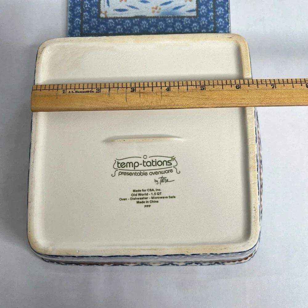 Temptations by Tara Old World Blue‎ Casserole Dish Cooling Rack Trivet Lid 1.5Qt